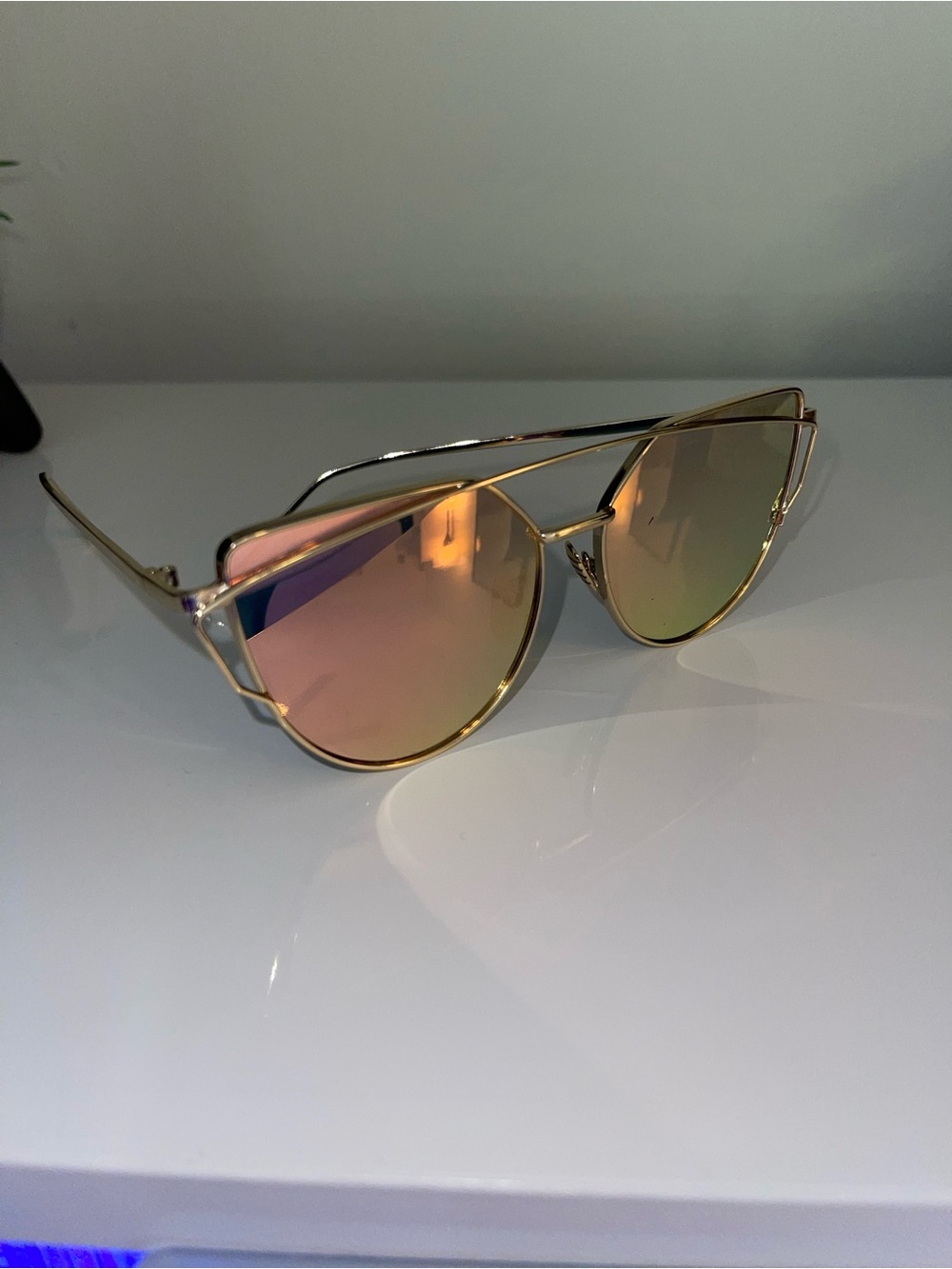 GLOWGLAM Gold Frame Pink-Gold Mirrored Women's Sunglasses